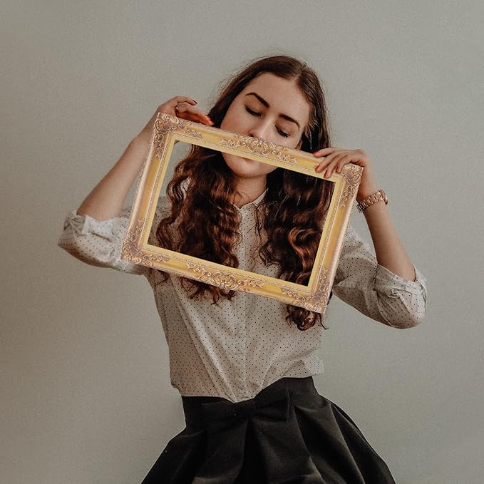 Vintage Decor Gold Photo Booth Frame Prop Antique Looking Cardboard Picture Frame Cutouts Graduation Photo Frame DIY Selfie Frame for Wedding Birthday Carnival Party Wedding Decor