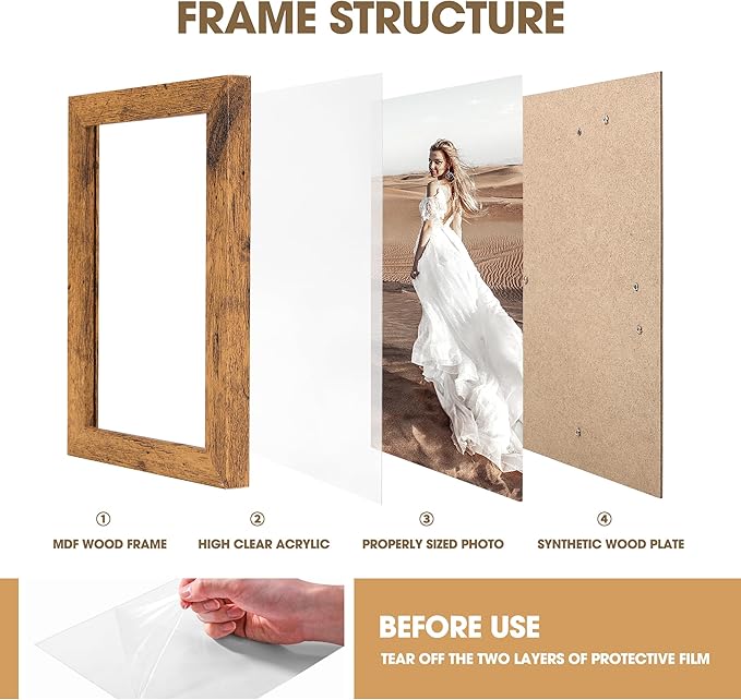 TWING 8x10 Picture Frames Set of 6, Rustic Photo Frames Collage for Wall Decor Mounting or Table Display,Home Decorative Wall Gallery Picture Photo Frame Wood Brown,Walnut
