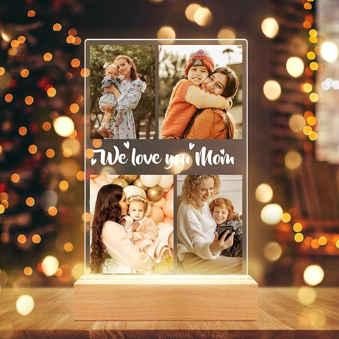 Personalized Picture Frame with Night Light, Customized Photo Frame with Photos, Customized Photo Gifts for Mom Girls Boys, Personalized Birthday Gifts for Mom, Kids, Baby, Family