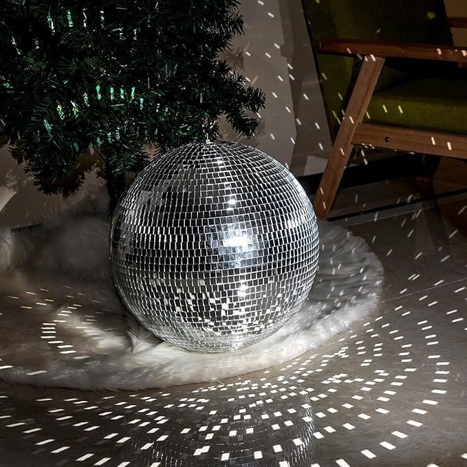 16inch Large Mirror Disco Ball - Hanging Big Disco Ball for Party Decorations, DJ Clubs, Weddings, Bars, Holiday Events, and Stage Decor with 15pcs Replacement Mirrors