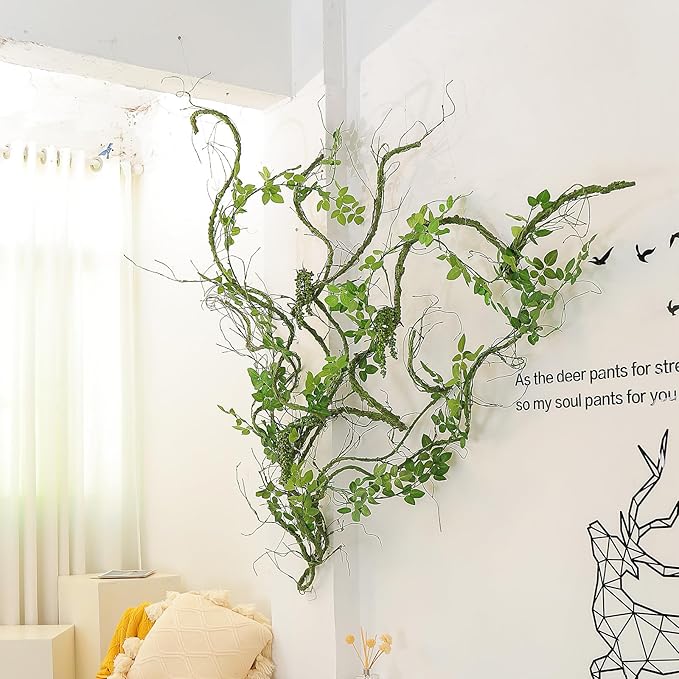 118 inch Small Green Artificial Tree Branches Grapevine Garland Ivy Willow Vines Plants Fake Cherry Blossom Tree Trunk Twigs for Wall Hanging Forest Room Home Wedding New Year Decoration