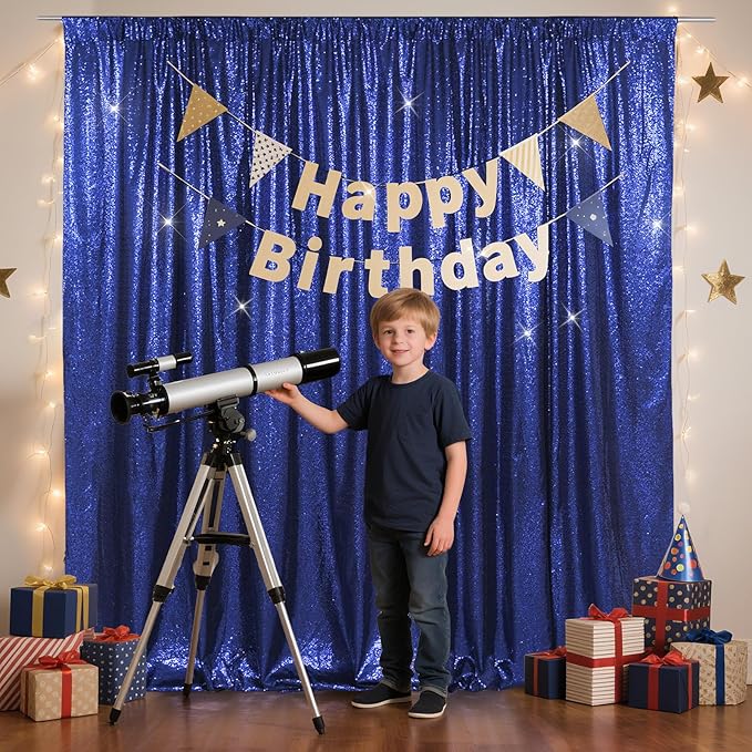 SquarePie Sequin Backdrop Less Transparent Background Sparkly Curtain for Wedding Party 8FT x 8FT Navy Blue