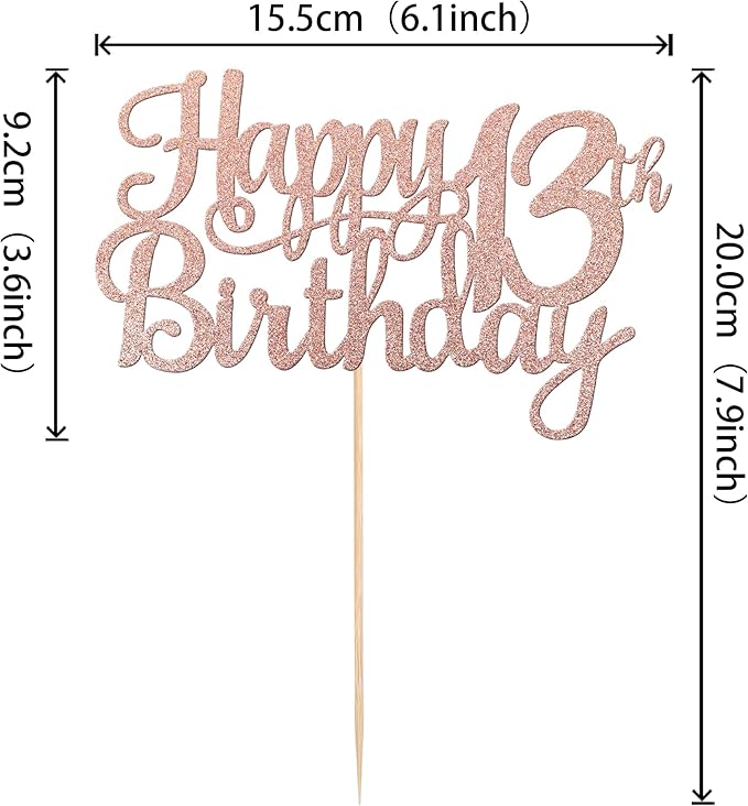 1 PCS Happy 13th Birthday Cake Topper Glitter Cheers to 13 Years Birthday Cake Pick Official Teenager 13 Fabulous Cake Decoration for Happy 13th Birthday Theme Party Decorations Supplies Rose Gold