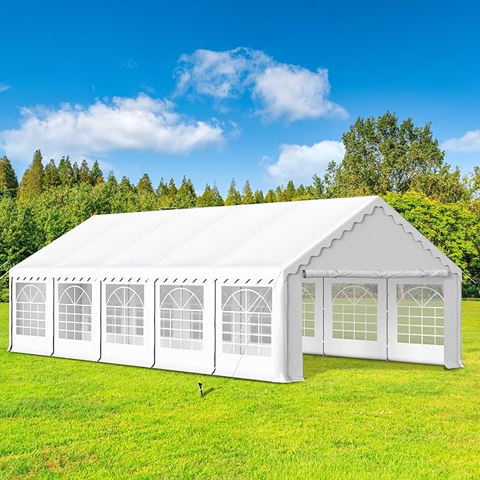 HERA'S PALACE 16'x 32' Outdoor Tents for Parties Large Canopy Tent with 12 Removable Sidewalls Heavy Duty Party Tent for Graduation Wedding and Birthday (White)