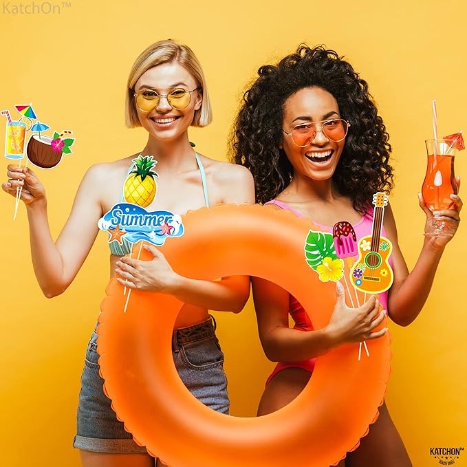 KatchOn, Tropical Hawaiian Photo Booth Props - Pack of 50, Luau Party Decorations | Luau Photo Booth Props for Hawaiian Party Decorations | Luau Photo Props, Aloha Party Decoration, Summer Party Décor