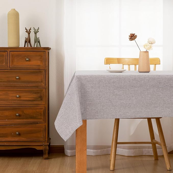Hiasan Faux Linen Rectangle Tablecloth - Spill Wrinkle and Stain Resistant Washable Table Cloth for Kitchen Dining Room Holiday Dinner, Stone, 70 x 90 Inch