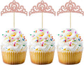 Gyufise 24Pcs Rose Gold Princess Crown Cupcake Toppers Glitter Princess Cake Pick Decorations for Wedding Girl Birthday Baby Shower Party Decorations
