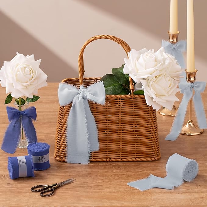 DORIS HOME Electric Blue Chiffon Ribbon for Flower Bouquet, 2" x21Yd Fabric Ribbon for Gift Wrapping, Handmade Frayed Ribbon for Wedding, Chiffon Silk Ribbon for Christmas Decorations