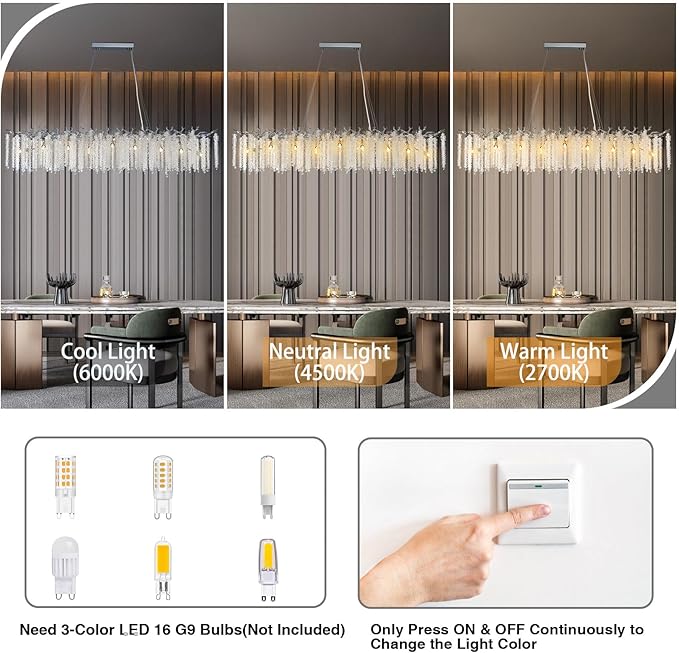 YUYI Modern Crystal Chandelier, 60" Silver Tree Branch Chandelier for Dining Room, Large Rectangular, Luxury High Ceiling Light Fixture for Living Room, Kitchen, Foyer
