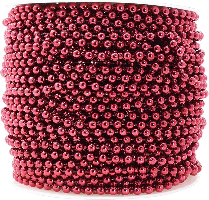 Mandala Crafts 4mm Faux Burgundy Pearl Beads Roll - 44 Yards Strand of Fake Pearls Chain Garlands Spool String for Christmas Tree, Wedding, Party, Vases, DIY Decoration