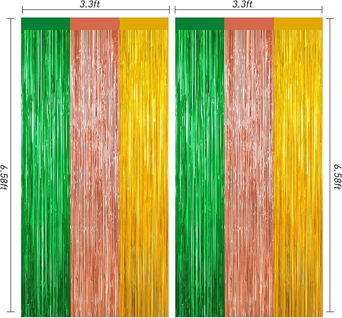 2 Pack Christmas Luau Decorations,Winter Summer Party Streamer, Green Brown Yellow Backdrop Tinsel Curtains Fringe Curtains, Metallic Hawaiian Supplies Aloha Party Decor Wedding Engagement Decorations