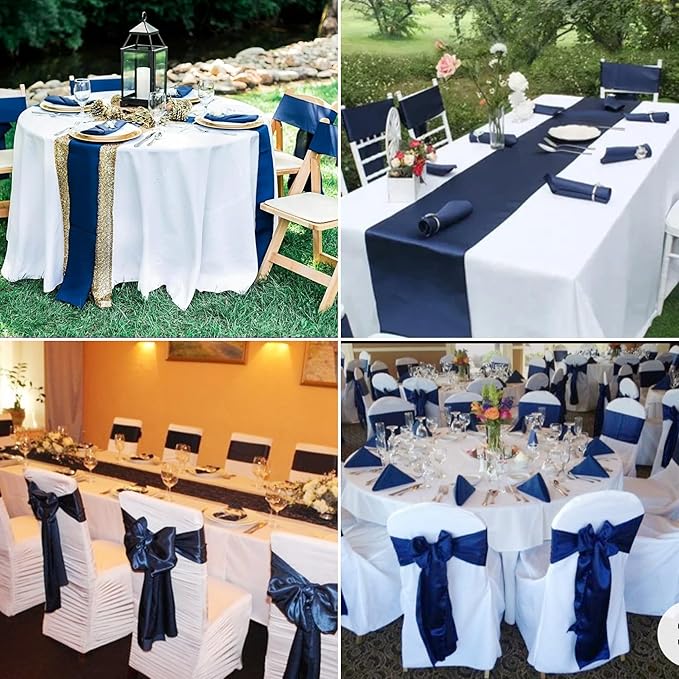 50 PCS Satin Chair Sashes Bows Decorative Universal Chair Cover Chairs Ribbon Ties Back Sash for Wedding Party Halloween Ceremony Reception Hotel Banquet Events Restaurant Decor(7 x 108inch,Navy Blue)