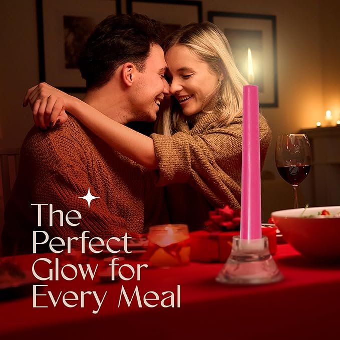 Leor & Lair Pink Taper Candles - 4 Pack 10" Hot Pink Candles - Unscented Long Burning Candlesticks for Birthday Parties, Summer Dining, Weddings & Home Decoration