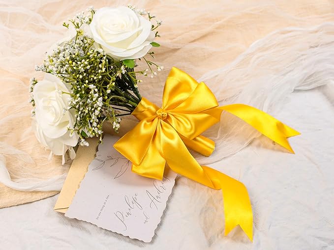 Yellow Satin Ribbon 1-1/2 inch X Continuous 25 Yards, Single Face Polyester Ribbon Perfect for Gift Wrapping, Flower Bouquet, Wedding Decor, Crafts, Bow Making, Sewing and More