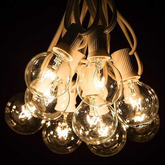 SUNSGNE 100Ft Patio String Lights, G40 Outdoor String Lights with 105 Clear Globe Edison Bulbs(5 Spare), 5 Watt Globe Bulb String Light for Indoor Outdoor Commercial Decor, White Wire