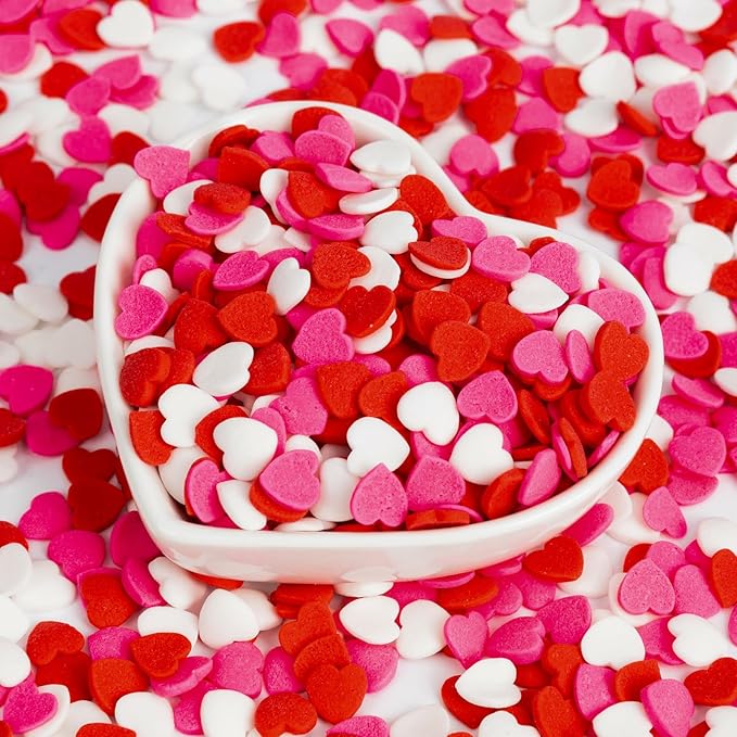 Edible Heart Sprinkles,Red Pink White Heart Shapes Mix,Sugar Sprinkles for Decorations Baking,Cake Ice Cream Cookies Cupcake Toppe Chocolate,Birthday Wedding Valentines Christmas Party Supplie,100g/3.53oz