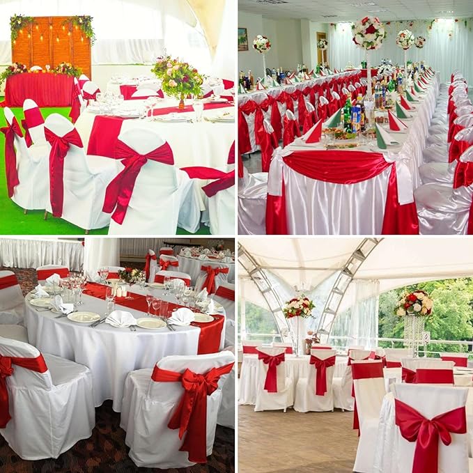100 PCS Satin Chair Sashes Decorative Bows Satin Chair Sashes Ties Back Ribbon Bows Chairs Cover Band for Wedding Party Events Ceremony Reception Banquet Christmas Chair Cover Decor(7 x 108 inch,Red)