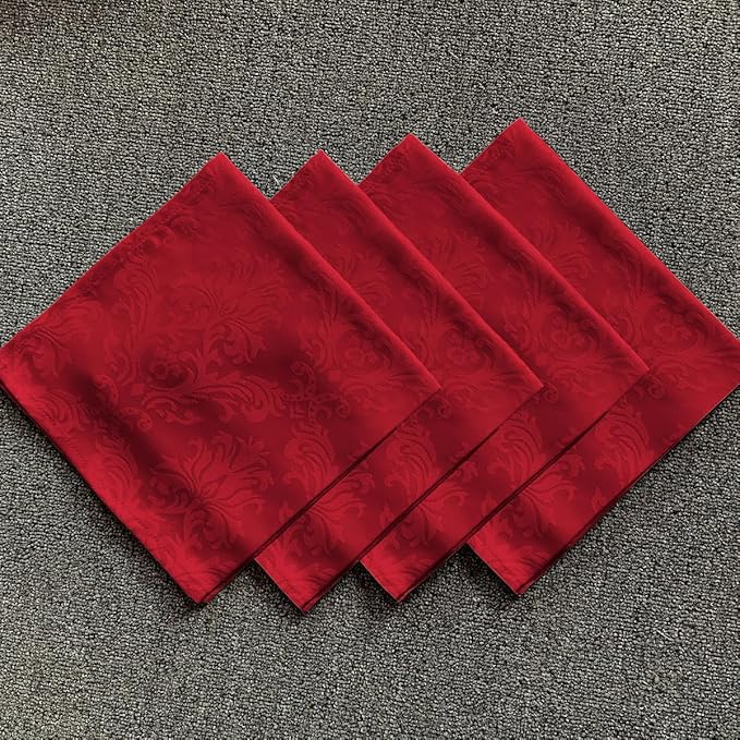 SASTYBALE Cloth Napkins Square 20 x 20 Inch Set of 4, Washable Reusable Jacquard Damask Christmas Table Napkins for Xmas, Holiday, Winter, Party, Wedding, Everyday, Red (4 Pieces/Packs)