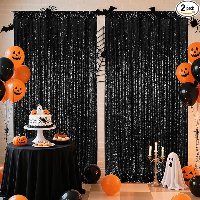 Poise3EHome 2 Panels 4x8ft Black Sequin Backdrop,Upgrade Shimmer Backdrop for Wedding Decor,Party Photo Booths,Event Decorations