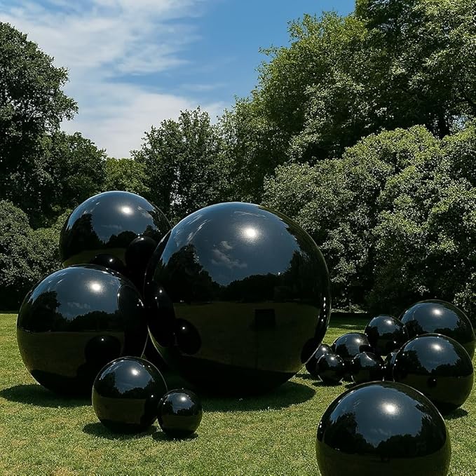 Inflatable Mirror Ball Set - Airtight PVC Spheres for Parties, Weddings, and Events. Perfect for Decoration, Hanging, and Displays. Includes Electric Pump (Black, 24in-2pk_32in_39in_47in_71")