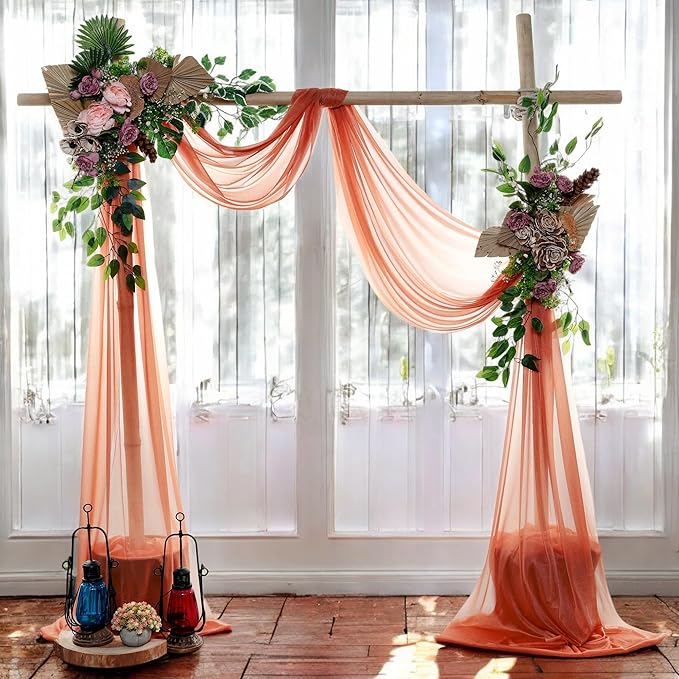 MDS Halloween Chiffon Draping Fabric - 2 Panel, 30" Wide x 30ft Long - Sheer Spooky Arbor & Canopy Drapery for Haunted House Backdrops, Party Ceilings, DIY Costumes & Themed Events - Terracotta