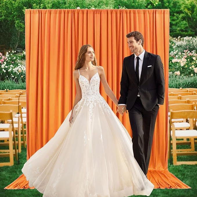 2 Panels Orange Yellow Backdrop Curtain, 10 x 10 Feet Satin Background Curtains for Parties, Weddings, Baby Showers, Halloween, Christmas Birthday Party Photoshoot Backdrop Curtains Decorations