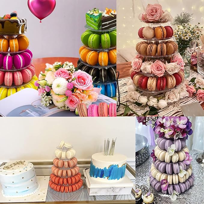 6 Tiers Round Macaron Tower Stand Plastic Transparent Cake Stand Macaron Display Rack Desserts Cupcake Holder Platter for Baby Shower, Birthday Party, Wedding, Party Decor