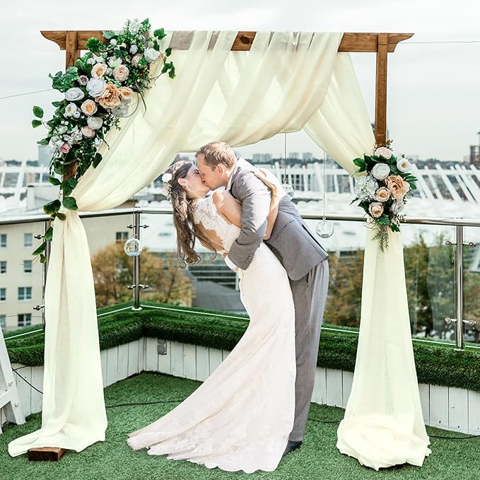 PARTISKY 10ftx7ft Ivory Chiffon Backdrop Curtains, Wrinkle-Free Sheer Fabric Photo Drapes for Wedding Ceremony Arch Birthday Baby Shower Photography Stage Decor 5ft x 7ft, 2 Panel