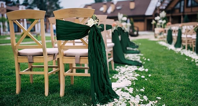 50 PCS Cheesecloth Chair Sashes, Bows Designed ChairSashes, 15.7x108 inch Chair Sashes for Aisle Decorations Universal Chairs Cover Decoration for Wedding Reception Party Banquet (Emerald Green)