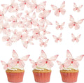 Ephlyn 72Pcs Edible Butterflies for Cake Decorating Pink Butterfly Cake Decorations Pink Butterflies Cupcake Toppers for Wedding Birthday Anniversary Flower Themed Party Supplies
