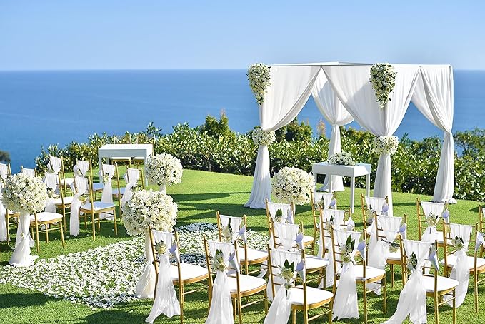 50 PCS Cheesecloth Chair Sashes, Bows Designed ChairSashes, 15.7x70 inch Chair Sashes for Aisle Decorations Universal Chairs Cover Decoration for Wedding Reception Party Banquet (White)