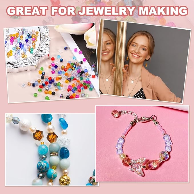 PATIKIL 1000pcs 3mm Bicone Glass Crystal Beads, Faceted Glass Spacer Beads with Box for Jewelry Making Bracelet Necklace Earrings DIY Suncatcher Craft, Mix Color