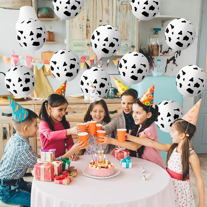 Cow Print Balloons, 30 Pcs Cute Cow Latex Balloons for Kids Party, Black White Western Cowboy Cowgirl Balloons for Boys Girls Farm Theme First Rodeo Birthday Baby Shower Party Decorations Supplies