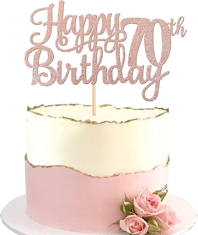 1 PCS Happy 70th Birthday Cake Topper Glitter Cheers to 70 Years Birthday Cake Pick Seventy 70 Fabulous Cake Decoration for Happy 70th Birthday Anniversary Party Decorations Supplies Rose Gold