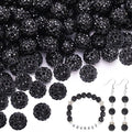 150 pcs 10mm Rhinestone Beads for Jewelry Making, Black Shiny Round Shamballa Disco Beads Bulk, Sparkle Crystal Clay Christmas for Bracelet Baseball Necklace Earring Crafting and DIY