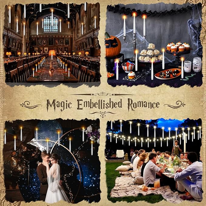 Floating Candles with Wand - 18 Pcs Halloween Decorations Magic Flameless Candles Flickering Warm Light Battery Operated LED Hanging Candles for Christmas Window Bedroom Birthday Party Decor