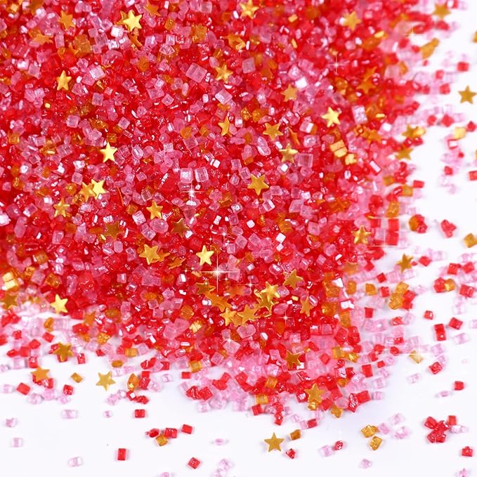 Edible Sanding Sugar Gold Star Glitter Mix, Red Sanding Sugar, Pink Sanding Sugar, Shimmer star sprinkles, Pink and Red Sprinkles for Weddings, Birthdays, and Valentines(4.23oz/120g)