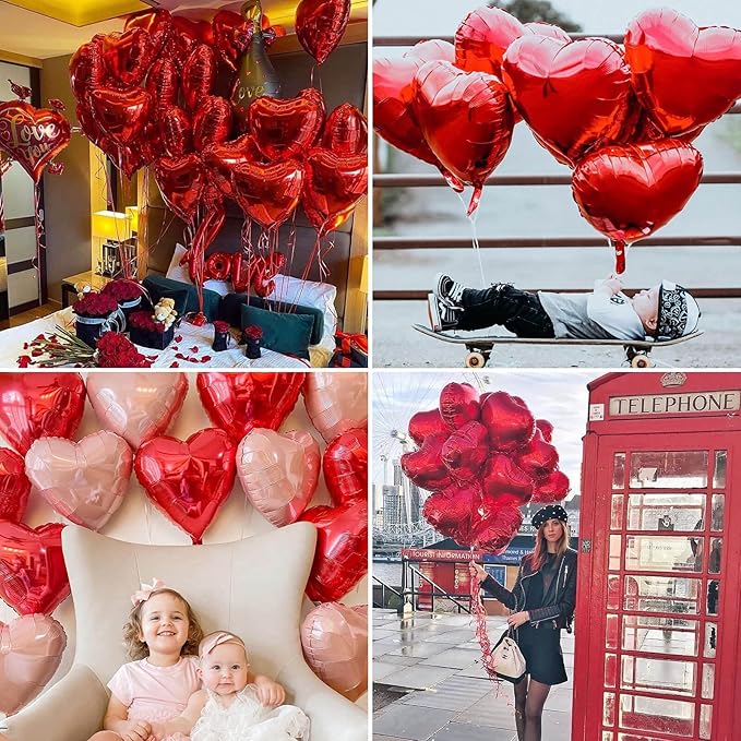 10Pcs Red Foil Heart Shaped Balloons 18 Inch Heart Mylar Balloons For Baby Shower Wedding Valentine Decorations Love Balloons Party Decorations