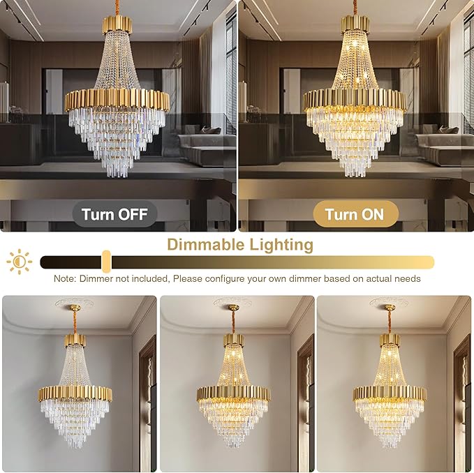 54" Luxury Long Crystal Chandelier for High Ceilings, 21-Light Modern Gold Large Chandeliers for Staircase, Foyer, Entryway, Living Room, Hallway, Contemporary K9 Crystal Tiered Chandelier