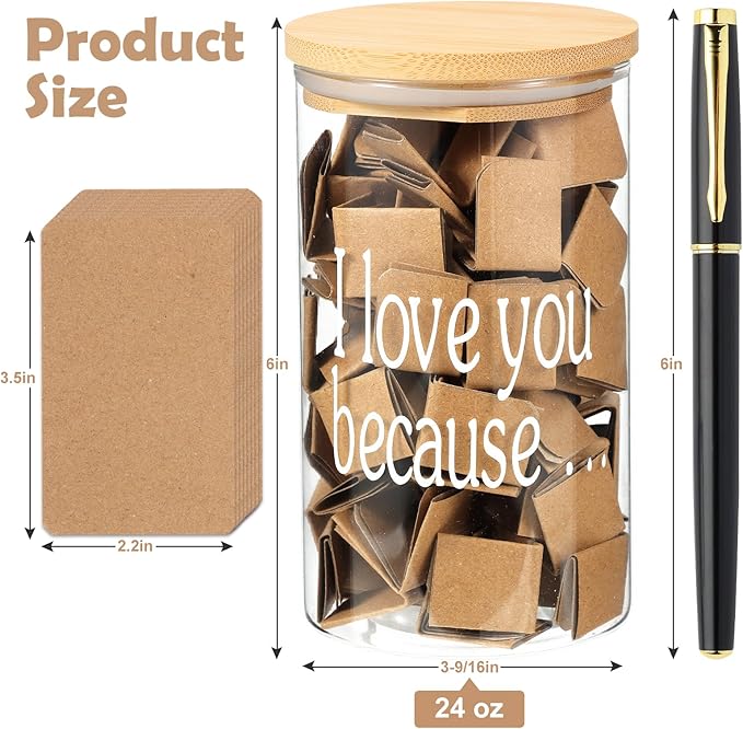 Love Notes Jar Love You Because Jar with 100 Note cards and 1 Pen, Christmas Anniversary Birthday Gifts for Boyfriend Girlfriend Wife Husband, Newlywed Gifts for the Couple