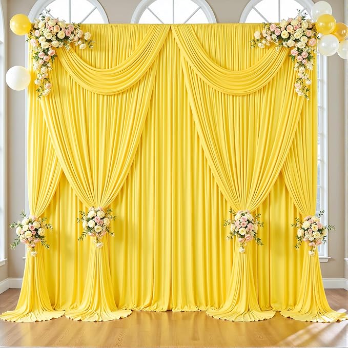 20ft x 12ft Yellow Backdrop Curtains Wrinkle Free Backdrop Curtain for Wedding Parties Yellow Fabric Backdrops Drapes Back Drop Cloth Bridal Shower Stage Curtains Wedding Decorations for Reception