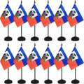 12 Pack Haiti Desk Flags, Haitian Desktop Flag, Small Miniature Office Flags with 12" Black Pole and Black Base, Offices, Classroom, Home, Festival Decoration (Haiti)