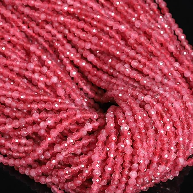 Song Xi 180pcs 2mm Natural Pink Tourmaline Gemstone Beads Faceted Round Loose Stone Beads for Jewelry Making