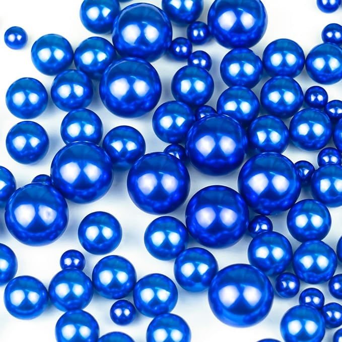 150Pcs Dark Blue Polished No Hole Faux Pearl Beads for Vase Filling Decorations, Plastic Pearls Vase Fillers, Table Scatters, Wedding Centerpiece, Home Decor, 8/14/20 mm