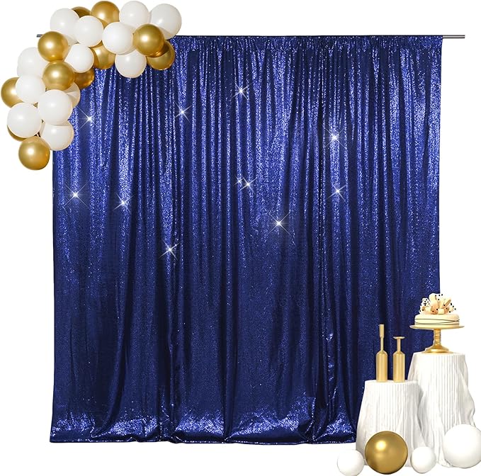 SquarePie Sequin Backdrop Curtain Less See Through Background for Wedding Party 20FT x 10FT Navy Blue