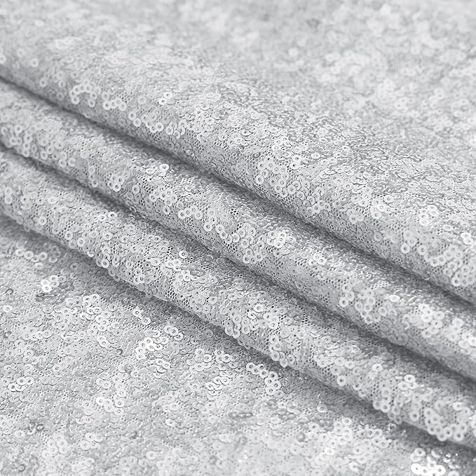 Sugargirl Silver Sequin Backdrop Curtain 2FTx8FT Glitter Background Drapes Sparkle Photography Backdrop for Party Wedding Birthday Wall Decor（2 Panels,Silver