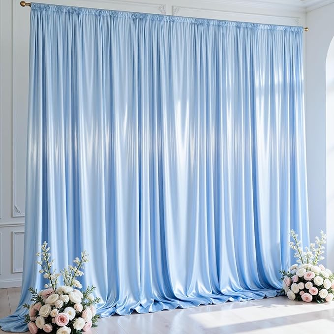 10x10 ft Blue Glitter Backdrop Curtain for Parties, Wrinkle Free Glitter Photo Backdrop Drapes 2 Panels 5x10FT Shimmer Back Drop Cloth for Baby Sower Wedding Birthday Photography Background Decor
