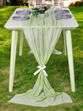 MDS 2 Pack 14ft Chiffon Table Runner 29 x 170 Inches Sheer Wedding Runner Romantic Rustic Table Runner for Wedding Decorations, Birthday Parties, Bridal Shower Party Arch Decor - Sage Green
