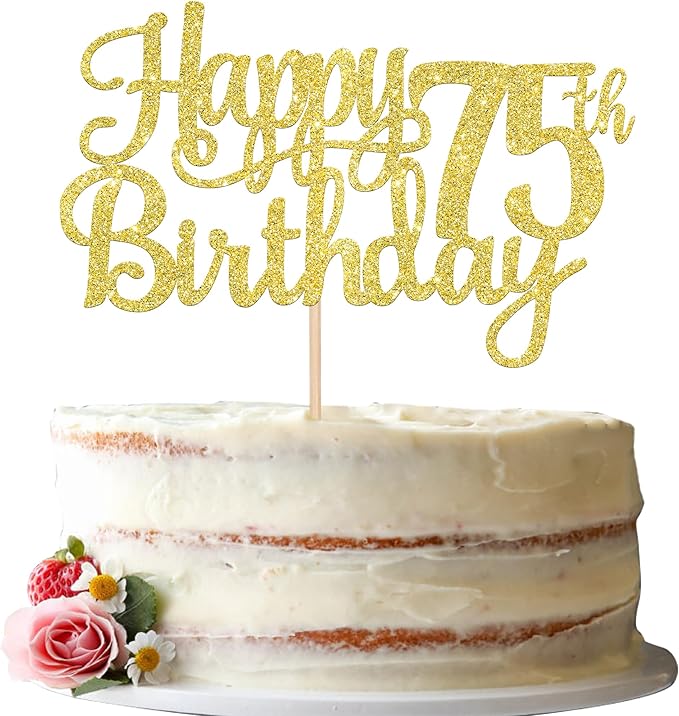 1 PCS Happy 75th Birthday Cake Topper Gold Glitter Cheers to 75 Years Birthday Cake Pick 75 Fabulous Cake Decoration for Happy 75th Birthday Theme Party Decorations Supplies