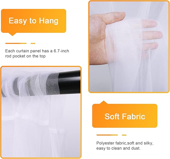 Fomcet White Tulle Backdrop Curtains with Lights String 10FT X 10FT Sheer Curtain with Lights Tulle Curtains Backdrop for Wedding Birthday Party Photo Shoot (2 Panels 5x10FT)